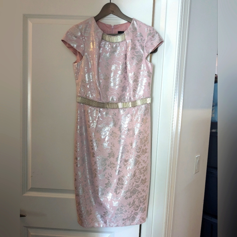 Beautiful Carmen Marc Valvo satin dress size 6 pink silver embellished - Picture 8 of 11